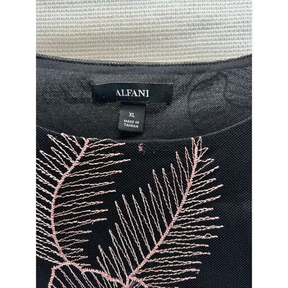 Alfani XL Black Mesh Floral Embroidered Bell Sleeve Blouse Sheer Overlay Top - Picture 2 of 9